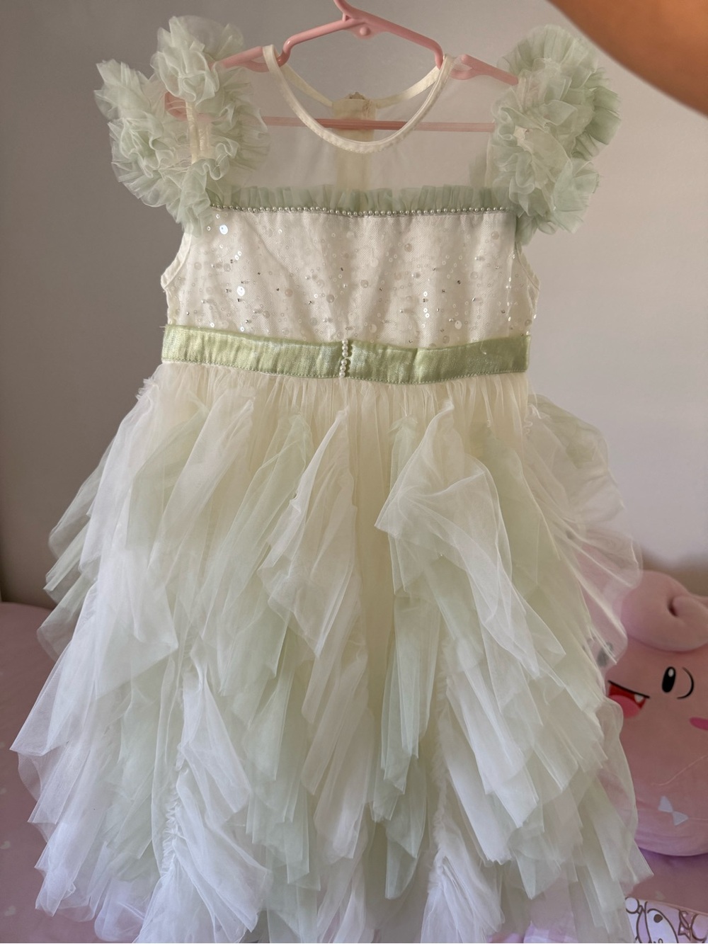 Kids Party Tulle Dress with Light Green Accents